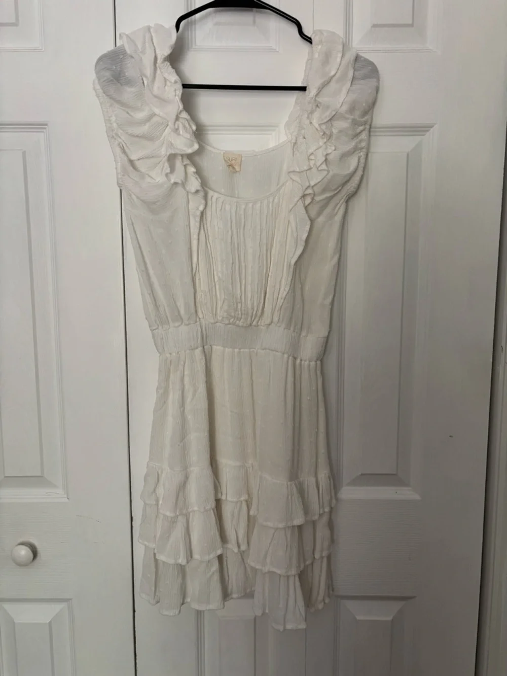 Surf Gypsy White Ruffled Neckline Mini Dress - Picture 1 of 5